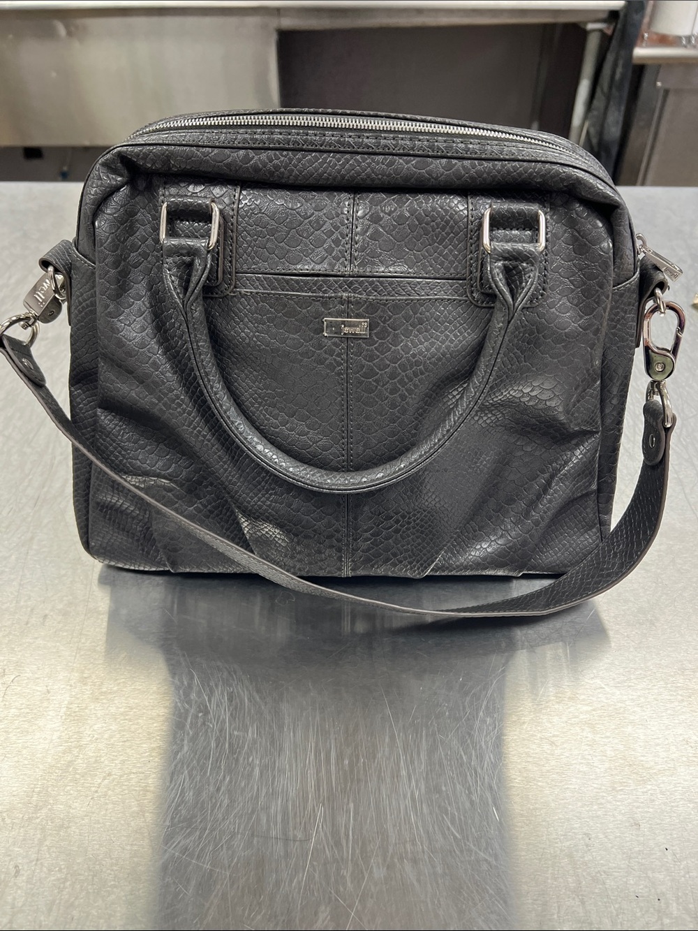 Jewell Gray Textured Shoulder Bag with Top Handles